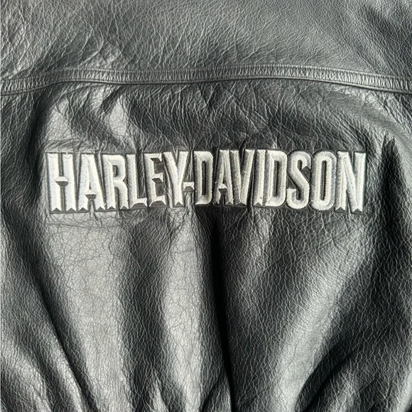 Vintage 90s Harley-Davidson Leather Embroidered Logo Zip Jacket (XL) - Picture 7 of 7